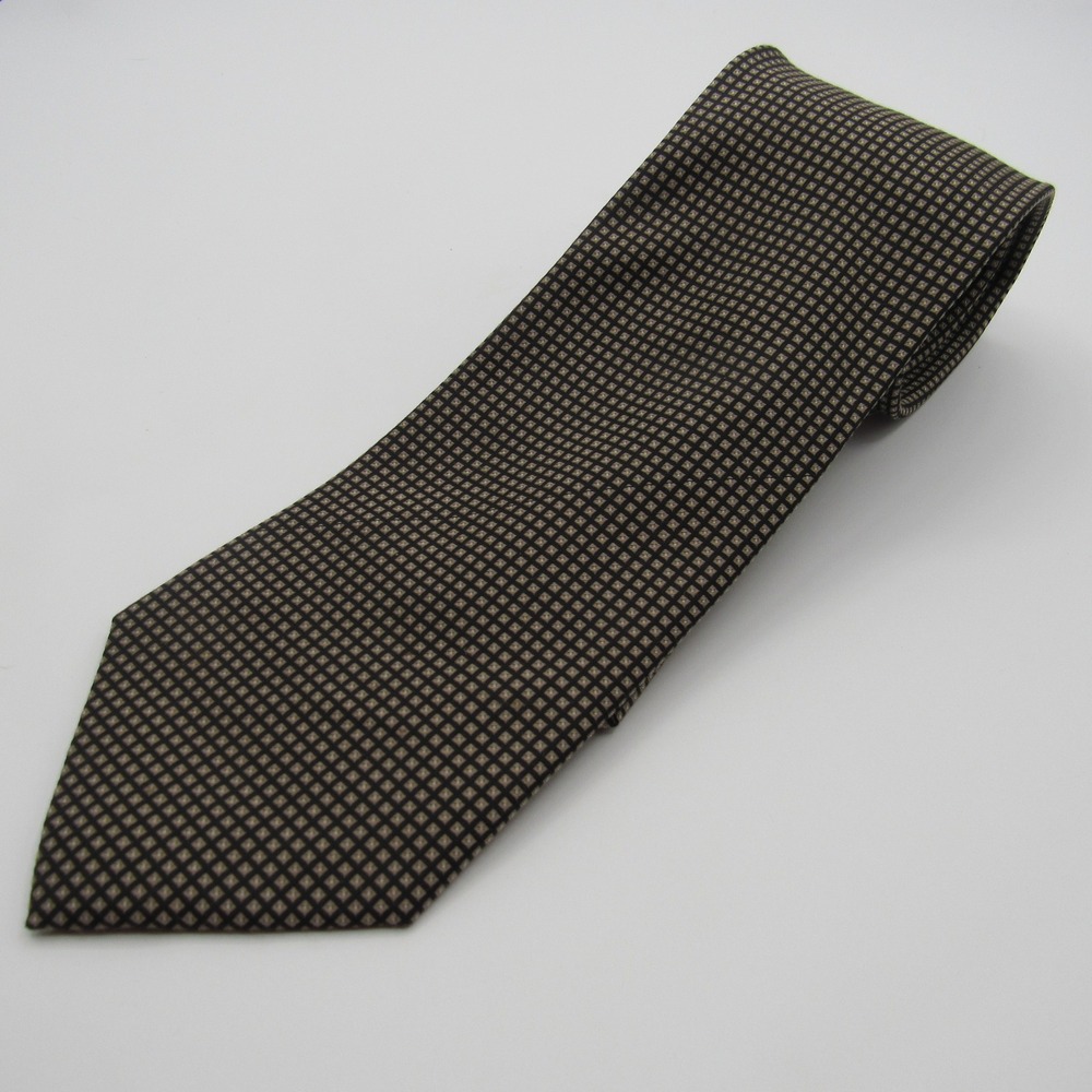 Chaps Necktie Mens OS Black Gold Excellent Silk Geometric Micro Grid Pattern